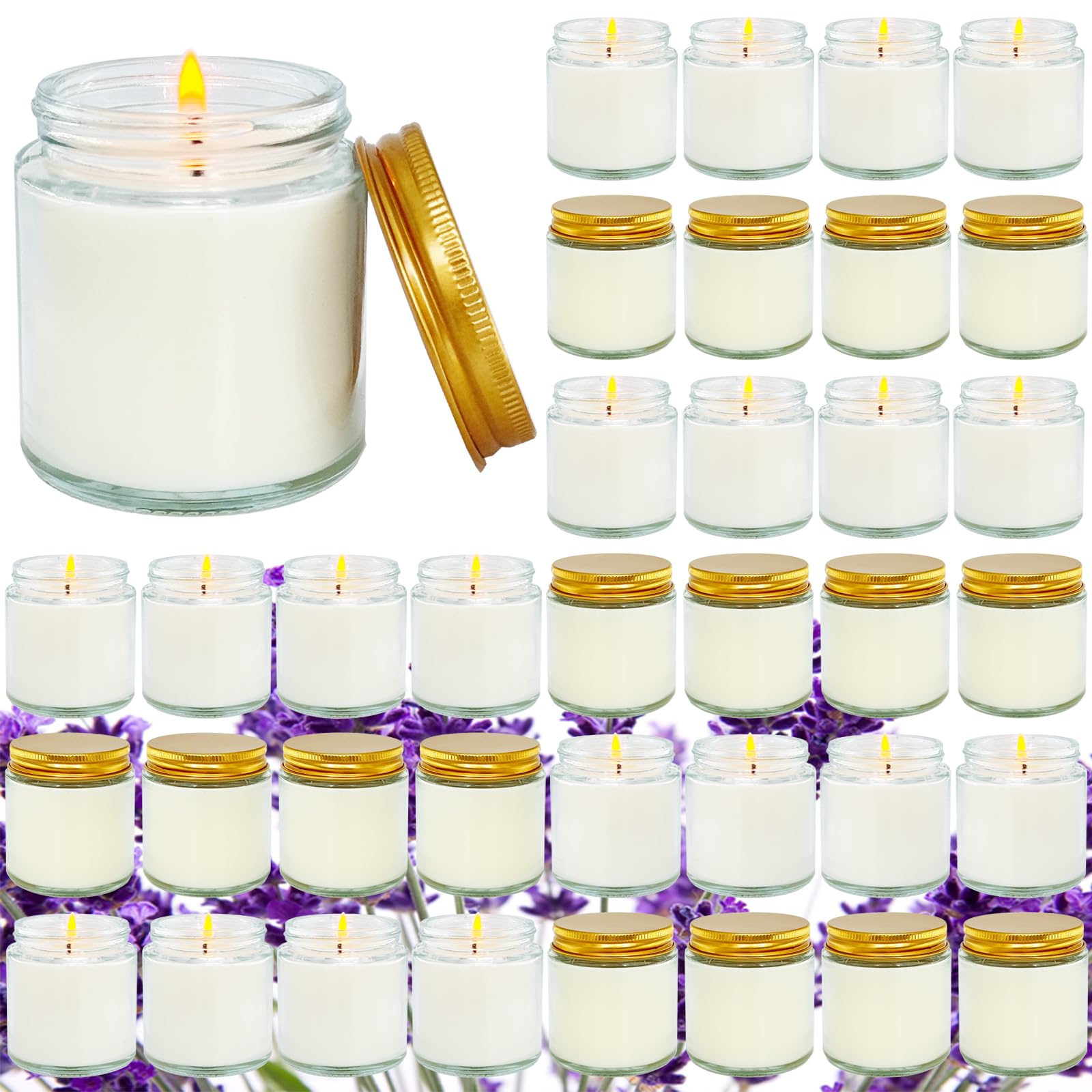24 Pcs 4 Oz Mini White Soy Candles,Lavender Scented Candles Set,Bulk Aromatherapy Candle,Great Stress Relieving Scented Candle for Girls as a Gift for Birthdays, Weddings and More!